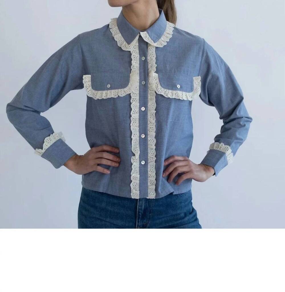 NEW MILLE irene cotton top in chambray & lace
